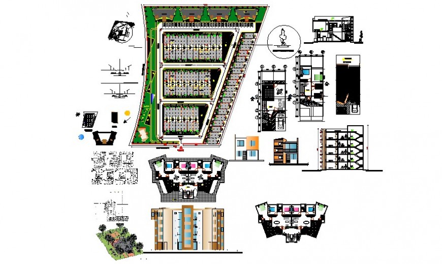 Elevation plan and a section of apartment drawing in autocad software