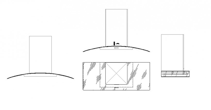 Exhauster chimney detail elevation 2d view CAD kitchen appliance block autocad file