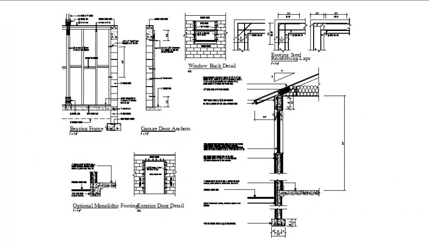 Facade constructive section and structure details of building dwg file