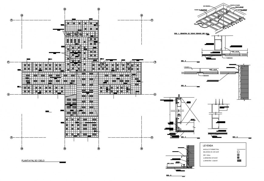 False ceiling structure and construction details of hospital building dwg file