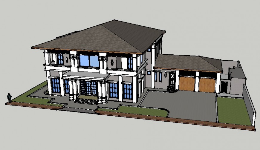 Farm house bird eye view 3d model in revit file.