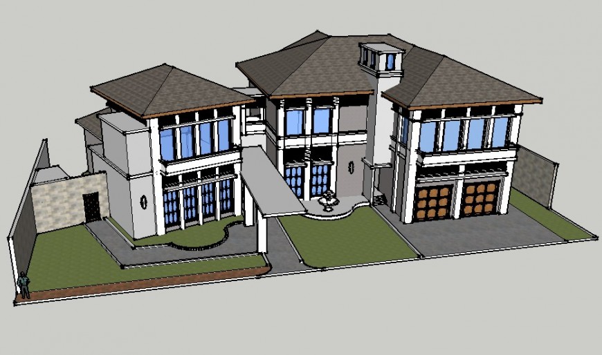 Farm house bird perspective view 3d model in revit file.
