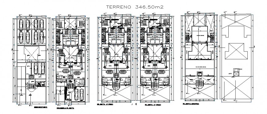Five flooring residential apartment building floor plan cad drawing details dwg file