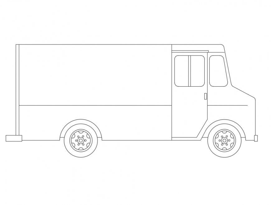 Food truck side elevation cad block details dwg file