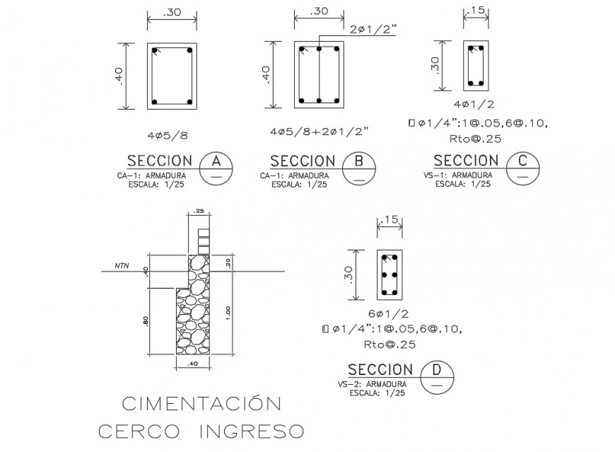 Foundation and section details of concrete armor cad construction details dwg file