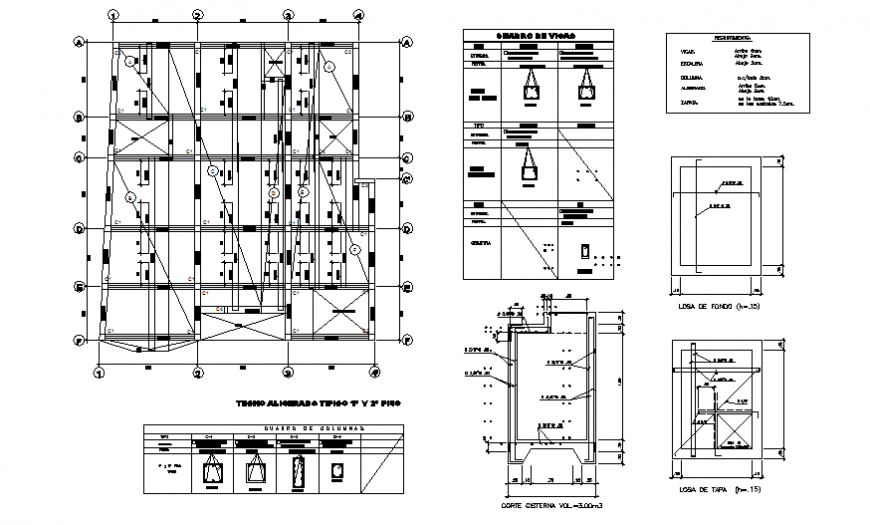 Foundation plan and constructive structure details of house dwg file