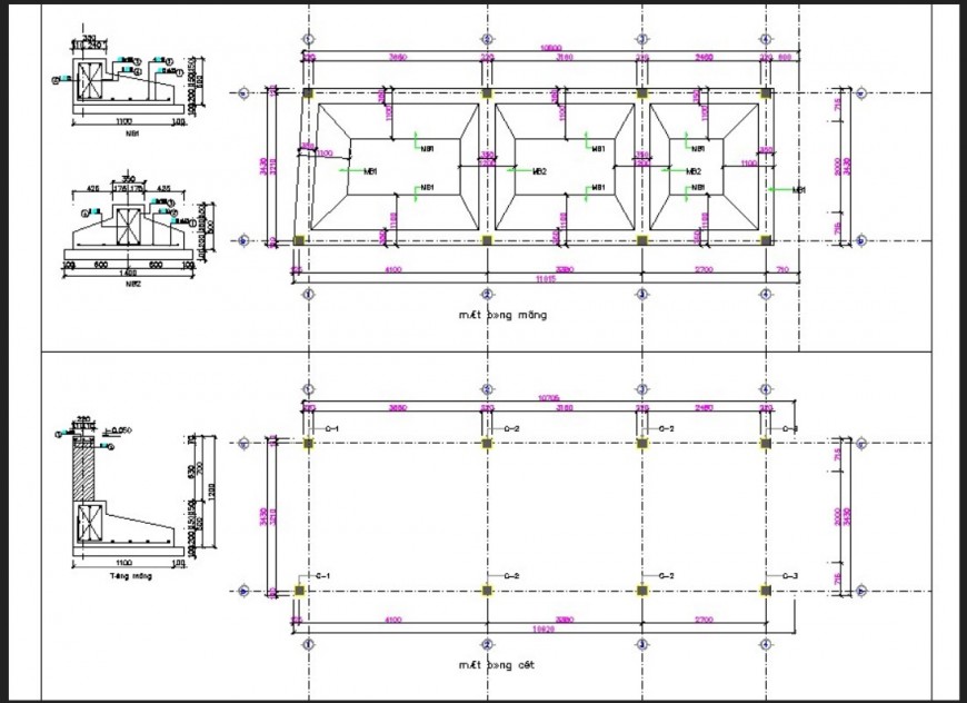 Foundation plan and sectional detail 2d view CAD structural block layout file in autocad format