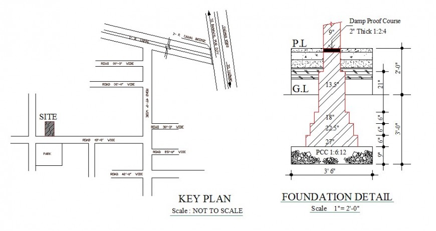 Foundation plan and site plan drawing details of residential house dwg file