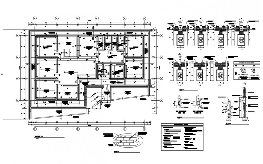 Foundation plan structure details of foundation beam of health post cad drawing details dwg file