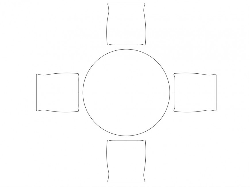Four seated dining table top view elevation cad block details dwg file