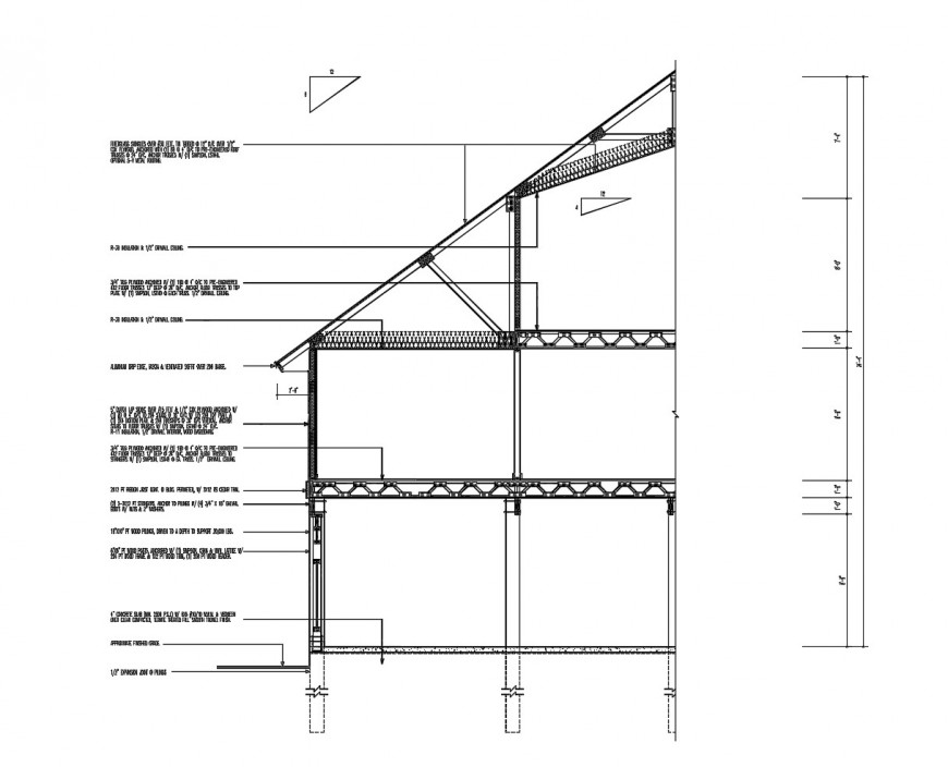 Front left side constructive sectional details of one story building dwg file