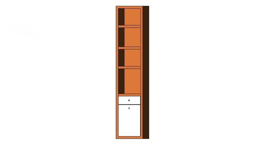 Front view of tall storage unit 3d model in Revit file.