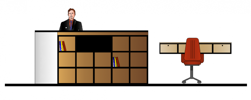 Front view study table and library stand detail dwg file