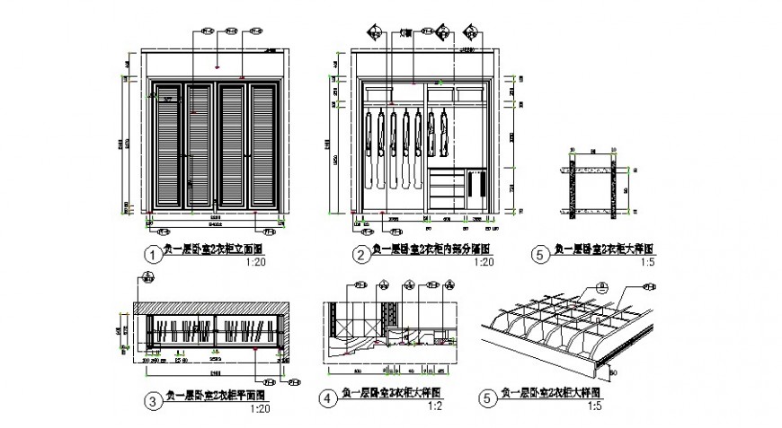 Furniture units of wardrobe detail 2d view elevation autocad file