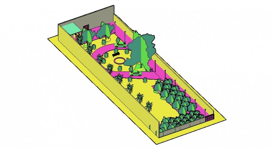 Garden area 3d model layout autocad file