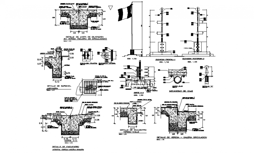 Garden pedestrian and side walk cobble stone construction and automation details dwg file