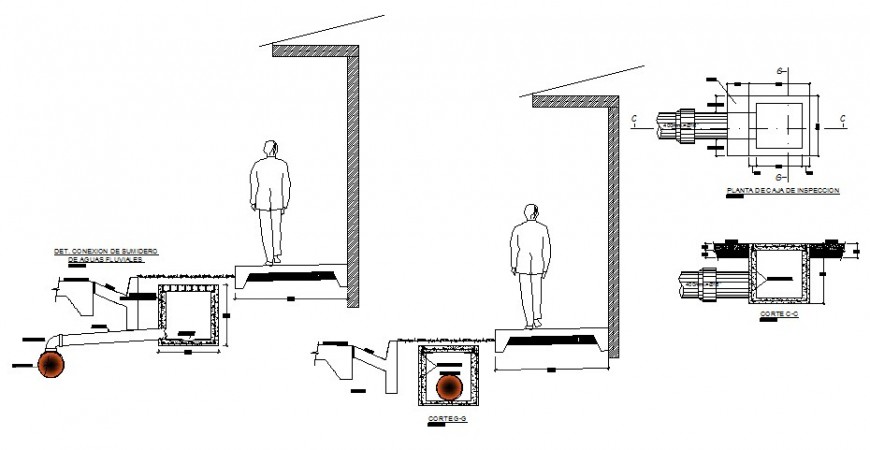 Garden wall section and constructive structure cad drawing details dwg file