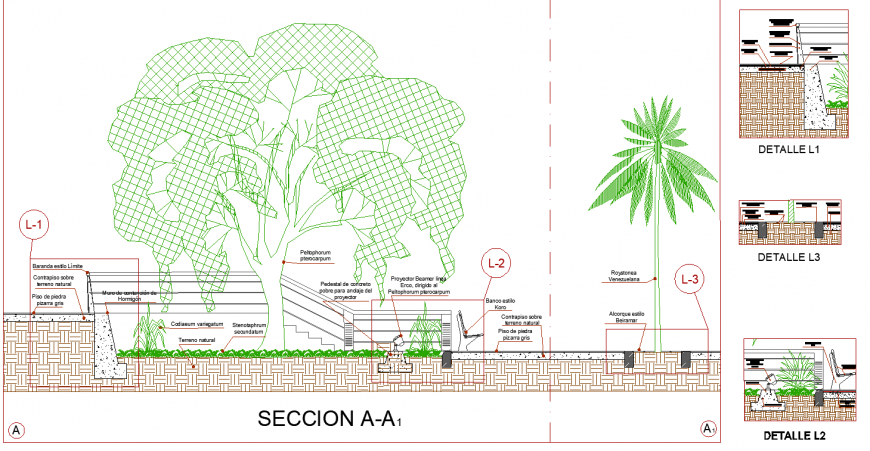 Gardening detail section drawing in dwg file.