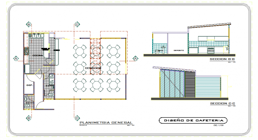 General plan &  cafeteria design in DWG file
