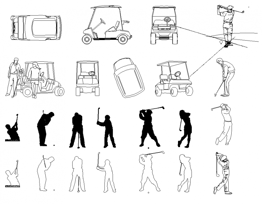 Golfer detail 2d view CAD blocks elevation layout autocad file