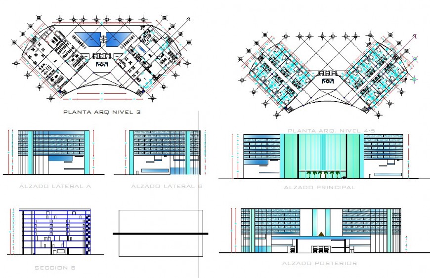 Government office building structure detail plan and elevation layout autocad file
