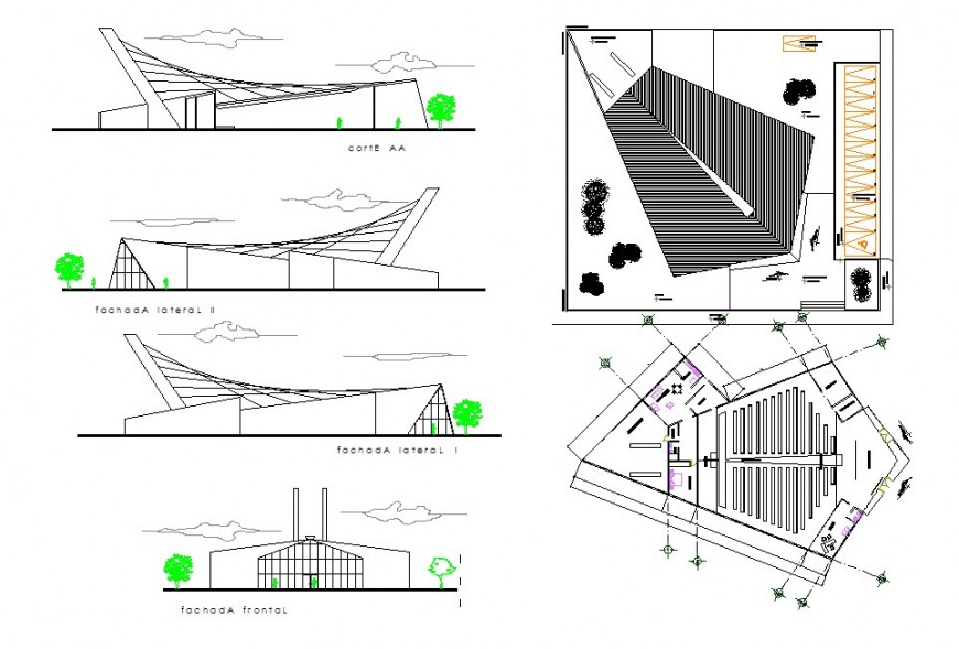 Government project building façade detail in dwg AutoCAD file.