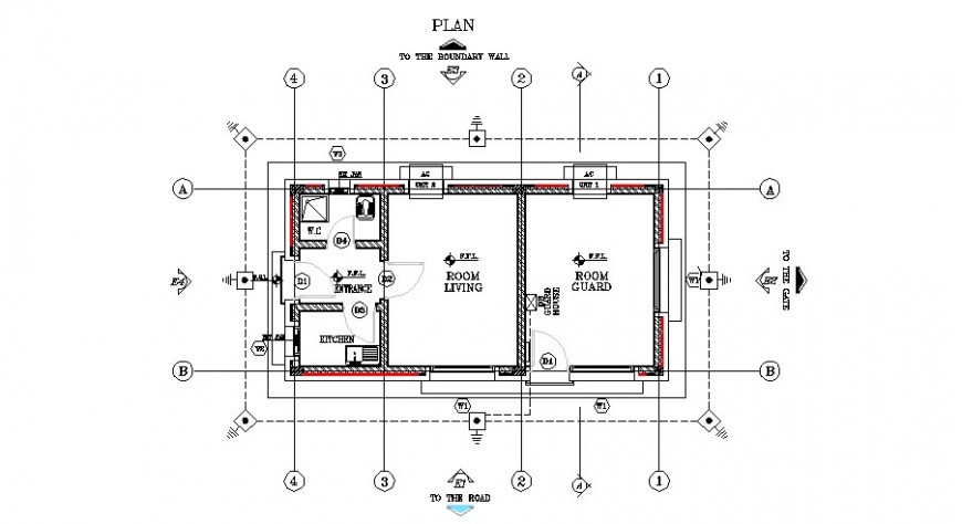 Guard house work plan details 2d drawing in autocad