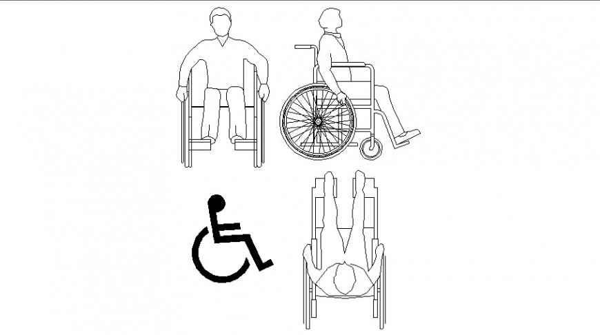 Handicapped man with wheel chair elevation blocks cad drawing details dwg file