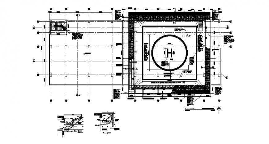 Helicopter landing base area detailing drawing in dwg format