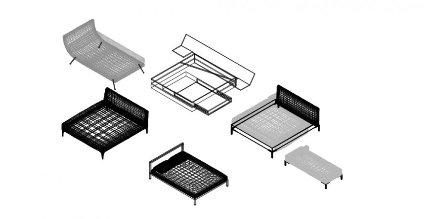 Hidrolic double bed 3d wireframe detailing dwg file