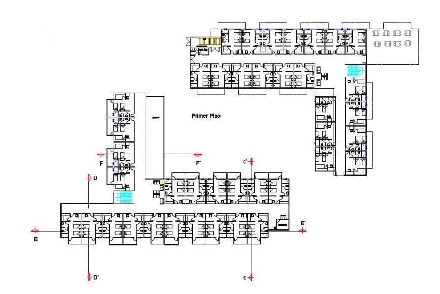 Hostel building plan detail 2d view CAD structural unit layout autocad file