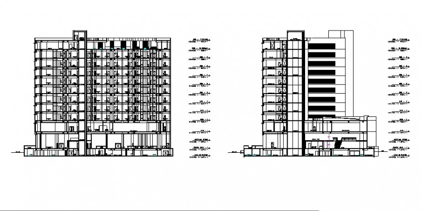 Hotel and casino different section view in auto cad