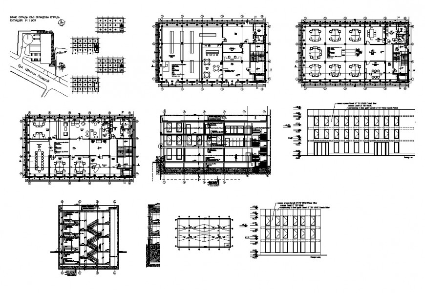 Hotel building structure plan and sectional detail 2d view CAD block layout dwg file