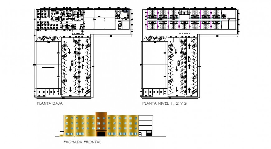Hotel floor plan and elevation in auto cad file