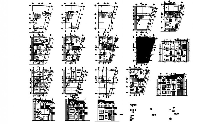 House apartment plan elevation a section in AutoCAD
