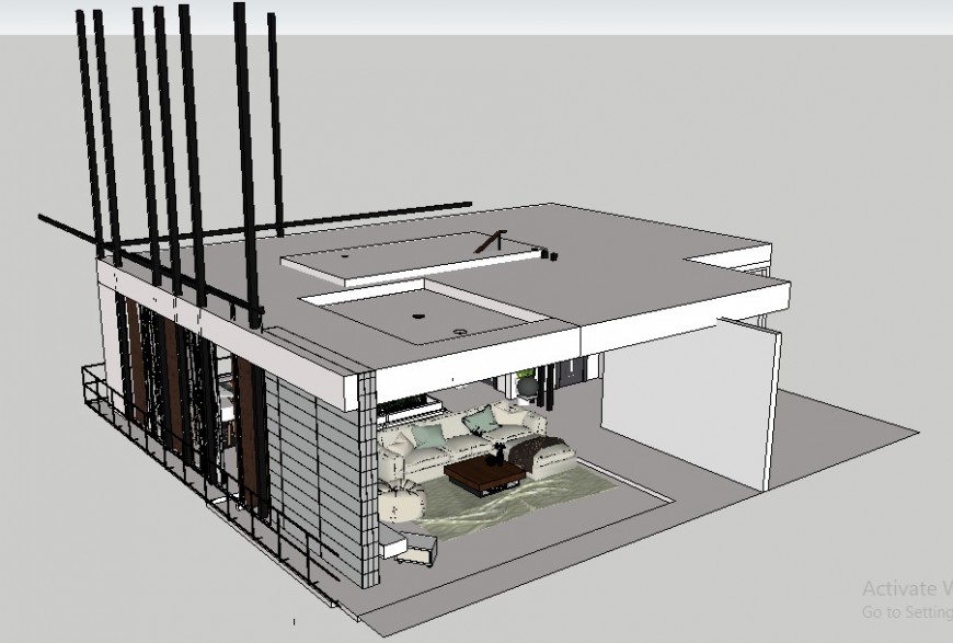 House drawing room area 3d model interior block sketch-up file