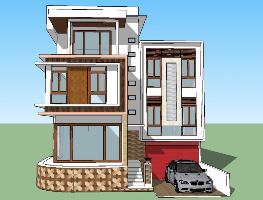 House front elevation detail 3d model sketch-up file