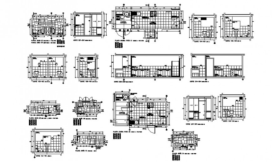 House kitchen section and plan with attached bathroom cad drawing details dwg file
