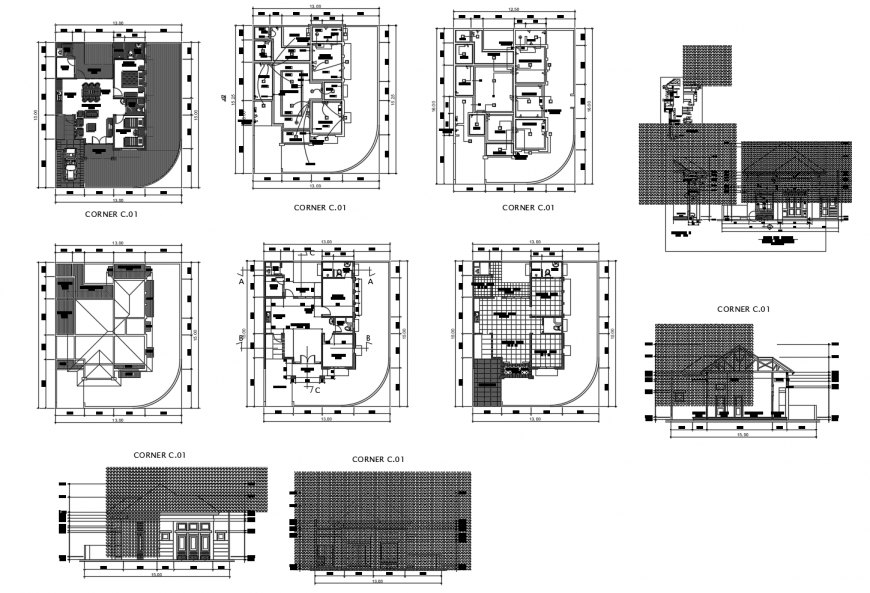 House plan and sectional detail 2d view CAD construction units autocad file