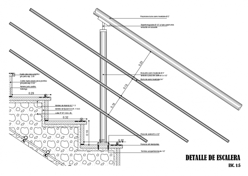 House staircase constructive section details dwg file