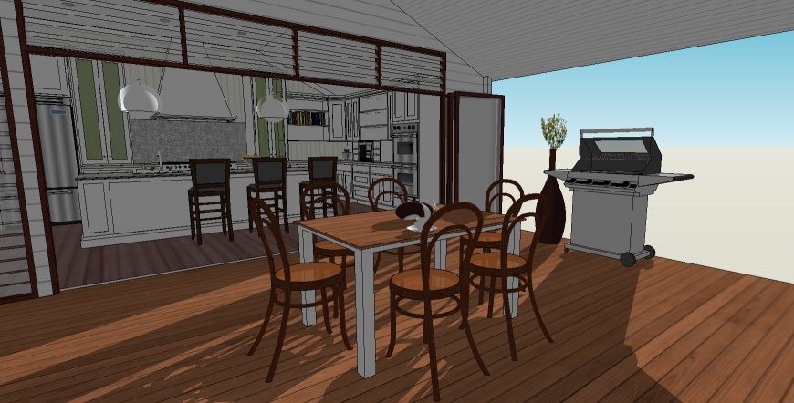 Interior of dining and kitchen area layout sketch-up file