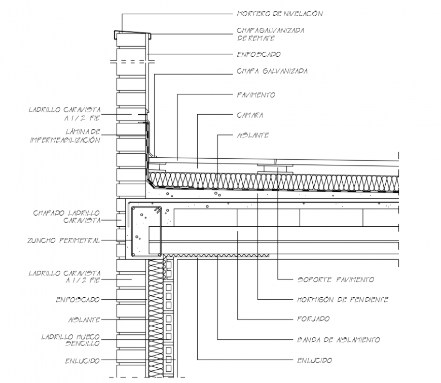 Invested roof construction details of building dwg file