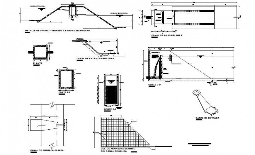 Irrigation canals detail 2d view in autocad
