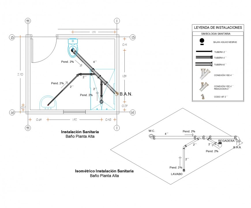 Isometric plumbing toilet plan autocad file