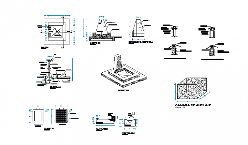 Isometric view foundation plan detail autocad file