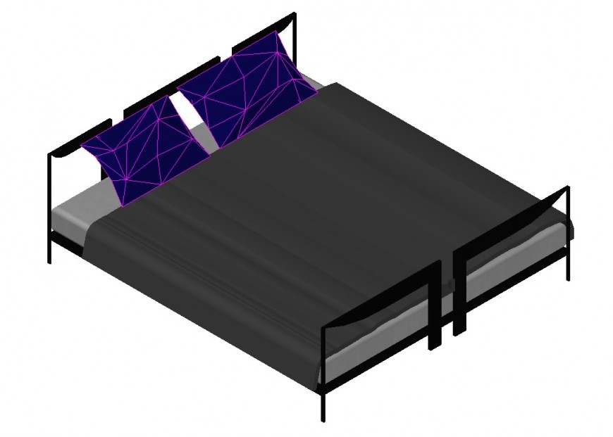 Isometric view of double bed detail 3d model CAD furniture block autocad file