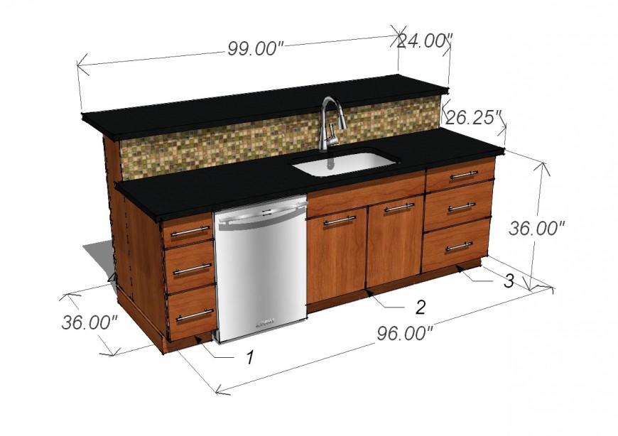 Kitchen cabinet 3d design cad drawing details skp file