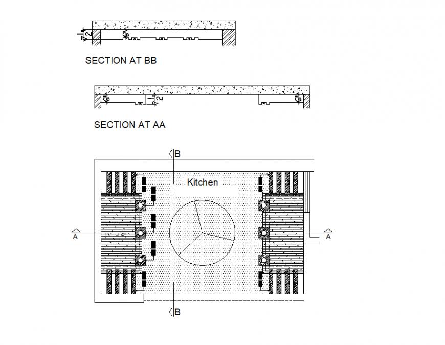 Kitchen ceiling plan and section detail dwg file