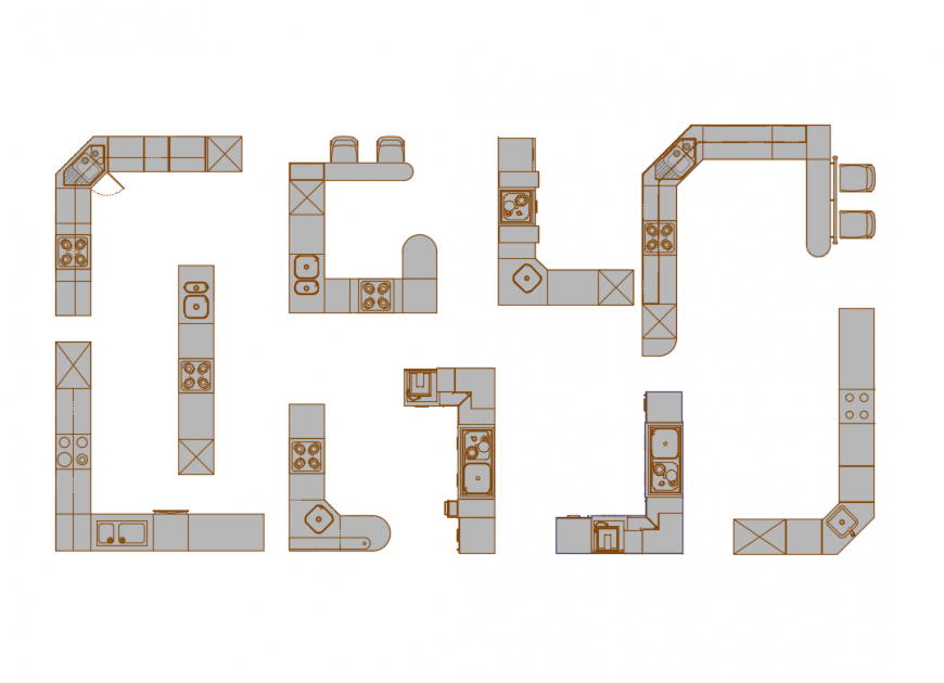 Kitchen furniture 3d top view cad blocks details dwg file