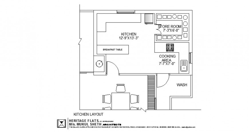 Kitchen layout plan with furniture and interior cad drawing details dwg file